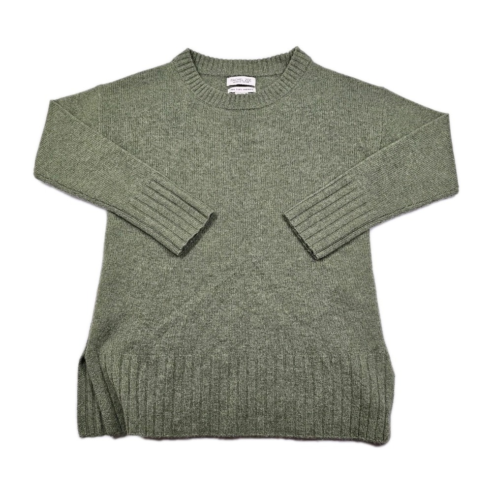 Rachel Zoe 100% Cashmere Womens Small Green Ribbed Sweater Soft Warm Pullover